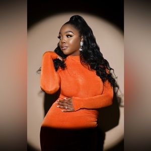 JLuxlabel KENZIA HIGH NECK BODYSUIT (top)&NAMYA KNOTTED SKIRT(bottom) in med